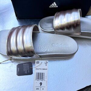 NIB Adidas UNISEX Bronze Metallic ADILETTE SLIDES 9W / or 8-10M NEW
